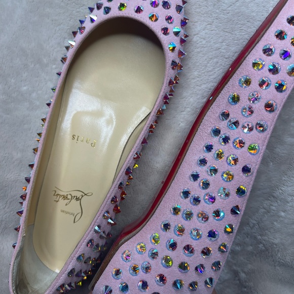 CHRISTIAN LOUBOUTIN KRYSTALIC FLAT SUEDE/CRYSTAL SPYKES - Picture 9 of 13